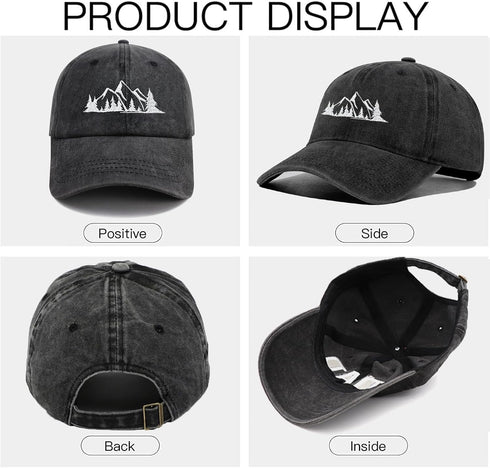 Mountain Trees Hat for Men Women, Funny Adjustable Embroidered Cotton Hiking Camping Explore Outdoor Baseball Cap...