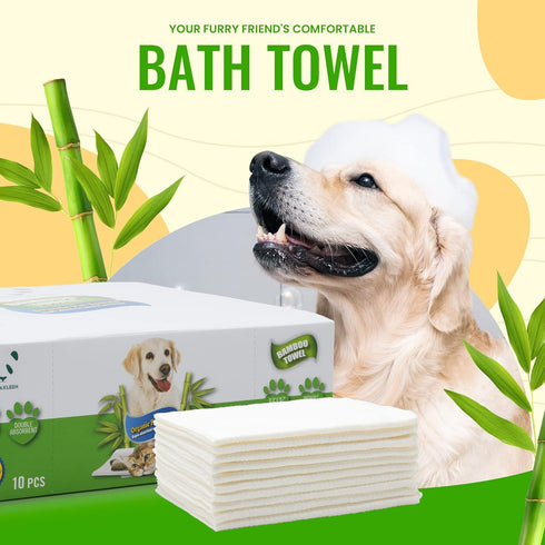 Bamboo Pet Towel 10 PCS - Reusable Bamboo Paper Towels for Dogs, Cats and Other Pets are Machine Washable Up to 5 Times | Disposable Pet Wipes for...