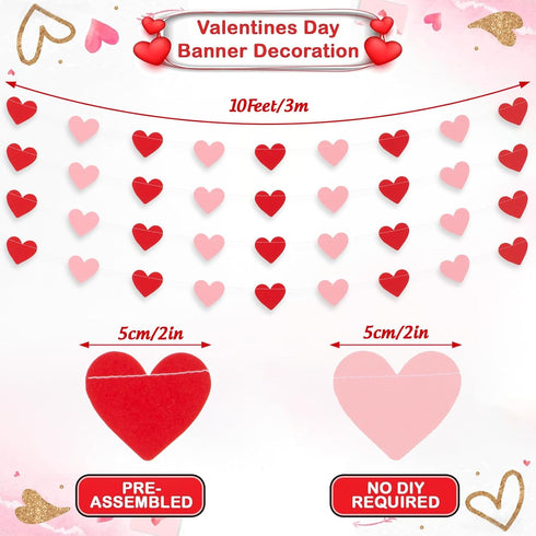 Whaline 4 Pack Heart Garland Valentine's Day Bunting Banners String for Wedding, Party, Bridal Shower, Engagement, Home Decorations, 12 Meter...