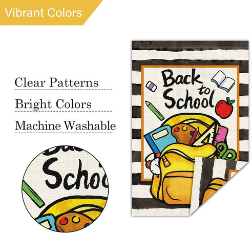 Louise Maelys Back to School Garden Flag 12x18 Double Sided Vertical, Burlap Small Garden Yard Flags First Day to School Banner Outdoor Outside Sc...