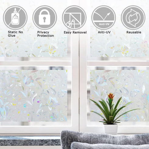 LEMON CLOUD Window Film, Decorative Window Privacy Film, 3D Stained Glass Window Sticker,Anti-UV Sun Blocker Heat Control for Home(Rainbow Tulip D...