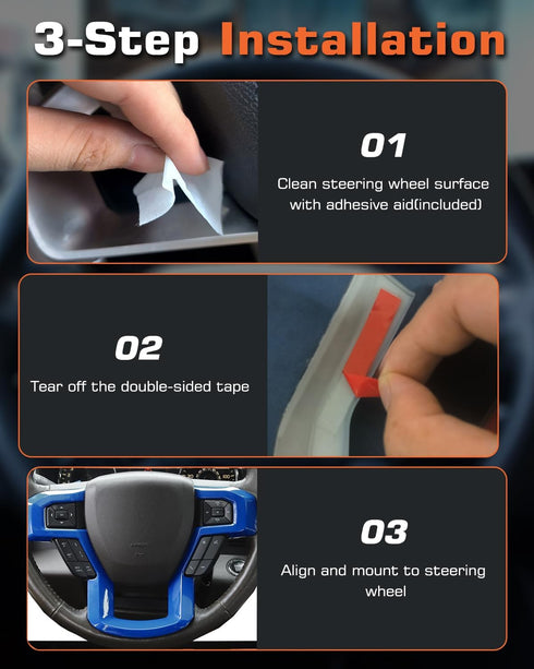 ABS Steering Wheel Cover Trim for 2015-2020 Ford F-150, 2017-2022 F-250 Super Duty, 2017-2022 F-350 Super Duty, 2018-2021 Ford Expedition, ABS Blu...