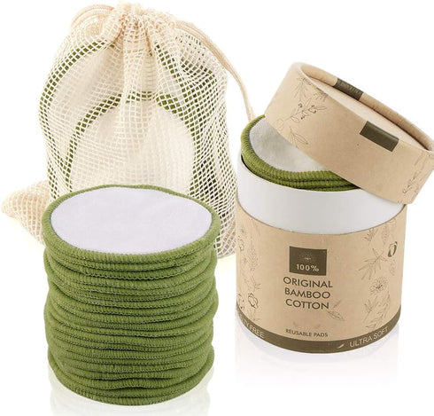 20 Pack Reusable Makeup Remover Pads Bamboo Reusable Cotton Rounds Organic Cotton Pads for Face Facial Cleansing Wipes with Washable Laundry Bag (...