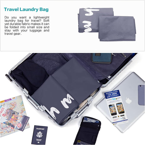 HOMEST XL Wash Me Travel Laundry Bag, Dirty Clothes Organizer, Large Enough to Hold 4 Loads of Garments, Easy Fit a Hamper or Clothing Basket, Gre...