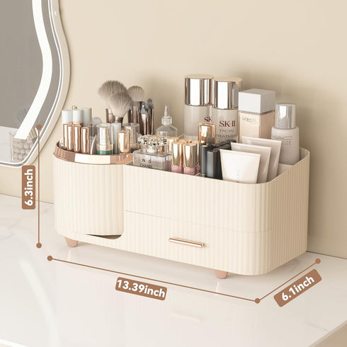 360 Rotating Makeup Organizer for Vanity with Drawers,Large Spinning Makeup Skincare Organize,Cosmetic Organizer for Skincare Fit Bathroom,Bedroom...
