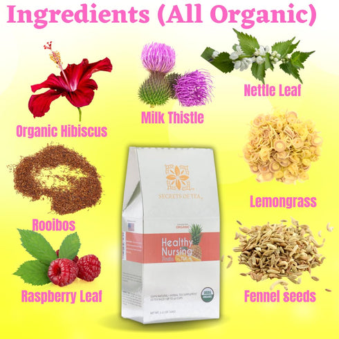 Secrets Of Tea Healthy Lactation Tea for Breastfeeding Moms, Natural USDA Organic Caffeine-Free Nursing Tea, Lactation & Baby Comfort Support, Fru...