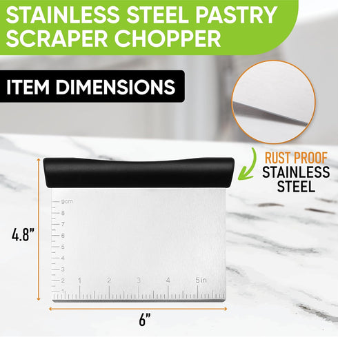 Spring Chef Dough Bench Scraper for Baking with Markings - Stainless Steel Kitchen Dough Cutter Tool with Bowl Pastry Scraper for Pizza, Bread, Pa...