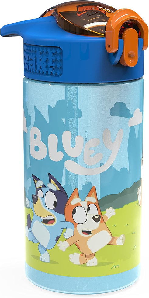 Zak Designs Bluey Kids Durable Plastic Spout Cover and Built-in Carrying Loop, Leak-Proof Water Design for Travel, (16oz, 2pc Set), Bluey Bottle 2...