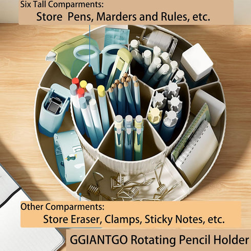 Rotating Desk Organizer, 360° Rotating Pencil Pen Holder for Desk, Desk Organizers and Accessories with 11 Slots Pencil Organizer, Art Supply Stor...