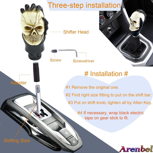 Arenbel Skull Shifter Knobs Car Racing Gear Lever Stick Skeleton Shift Handle Fit Most Manual Automatic Vehicles Trucks, Beige...
