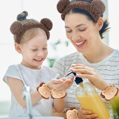 Bear Ears Headband Spa Headband and Wristband Set, Animal Ear Headband, Cute Ear Headband, Skincare Headbands for Party Cosplay Makeup Washing Fac...