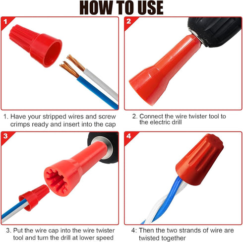 Twisting Wire Tool Set, 3 Way/ 5 Way Tool Stripping Wire and Wire Tool Cap Twisting with 1/4" Chuck (Red), Stripper Wire and Twister, Connector Tw...
