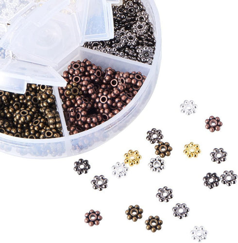 PH PandaHall 600pcs Tibetan Flower Spacer Beads, 6 Colors Metal Alloy Daisy Beads 6mm Jewelry Spacers Flat Loose Beads for Bracelet Necklace Jewel...