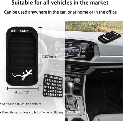 Car Dashboard Phone Holder, Non-Slip Double-Groove Auto Cell Phone Pad Mat with Number Plate, Universal Vehicle Phone Mount for All Smartphones, G...