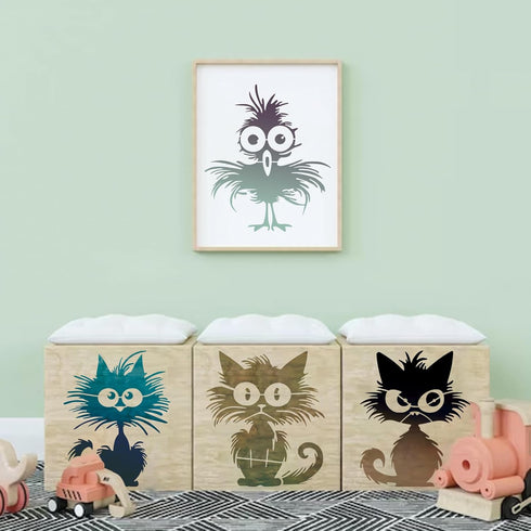 Bird Cat Stencils for Painting on Wood, Cartoon Stencils for Crafts Reusable Wood Burning Drawing Art Animal Paint Stencils and Patterns for Wall ...