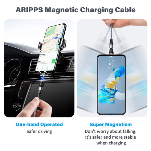 Magnetic Charging Cable 4 Pack (3.3ft/6.6ft/6.6ft/10ft), 540 Degree Rotating Magnetic Phone Charger Cable, 3 in 1 Nylon Braided Magnetic USB Cable...