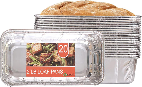 PARTY BARGAINS 2 Lb Aluminum Loaf Pan - 20 Pack, 8.5" x 4.5" x 2.5" Heavy Duty Disposable Bread Pans for Perfect for Baking, Lasagna, Meatloaf & F...