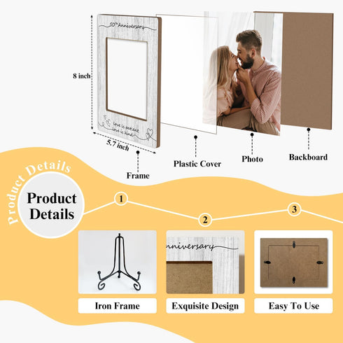 Wooden Photo Frame Anniversary Wedding Gifts Mr And Mrs Gifts for Couples, Wooden Photo Frame with Iron Stand for Tabletop or Desktop Display, Hom...
