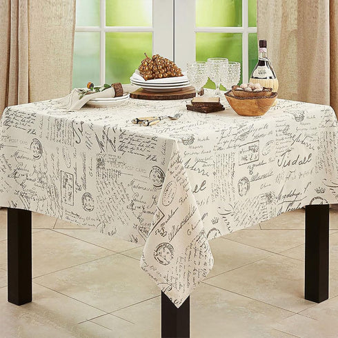 SARO LIFESTYLE Vintage Script Print Design Tablecloth, 55" x 55", Natural...