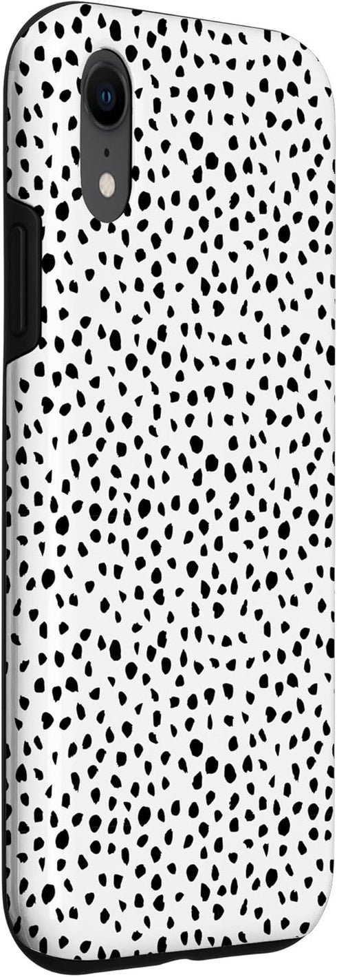 iPhone XR Popular Dalmatian Pattern, White w Brush Stroke Black Spots Case...
