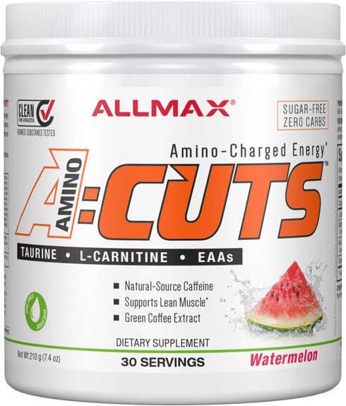ALLMAX Nutrition AMINOCUTS (ACUTS), Amino-Charged Energy Drink with Taurine, L-Carnitine, Green Coffee Bean Extract, Watermelon, 30 Servings...