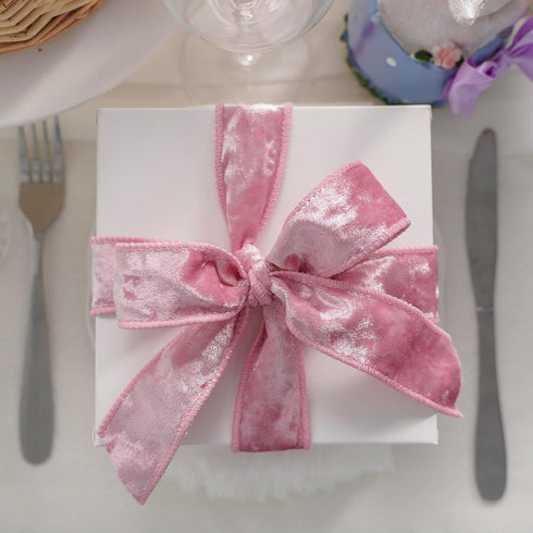 HUIHUANG Pink Velvet Wired Ribbon 1-1/2", Light Pink Velvet Wire Ribbon for Easter Wreath Supplies, Bows Making, Garland, Gift Wrapping, Spring De...