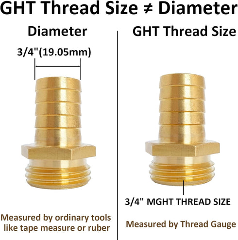 3/4" Barb x 3/4" Male GHT Thread Hex Brass Garden Water Hose Pipe Connector Copper Fitting with Stainless Clamp House/Boat/Lawn/Power Wash/Irrigat...