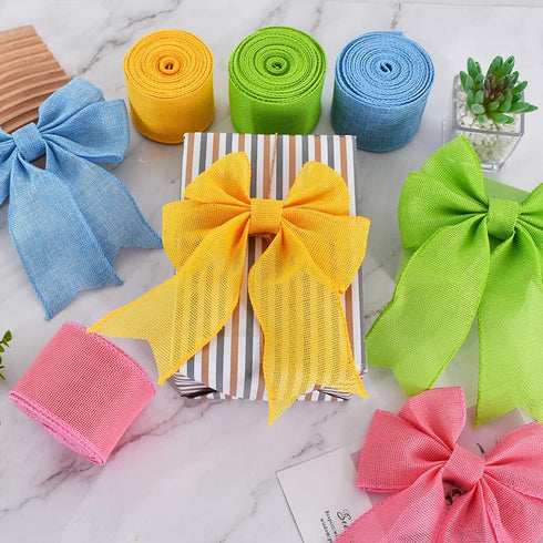 TONIFUL 4 Rolls Easter Ribbon, Burlap Wired Ribbons, Yellow, Pink, Baby Blue, Green, Faux Burlap Ribbon, for Easter Home Decor Wreath Front Door G...