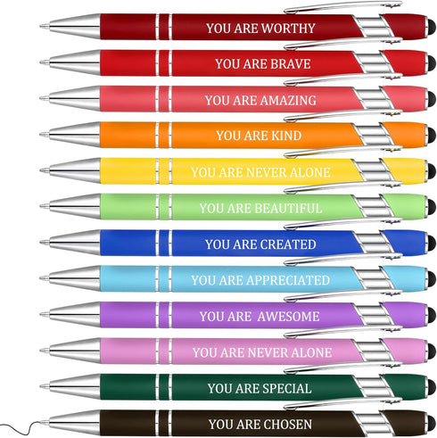 12 Pcs Inspirational Ballpoint Pen Motivational Pens Christian Gifts Cute Ink Pen Bulk with Stylus Tip Metal Religious Pens Encouraging Pen for Wr...