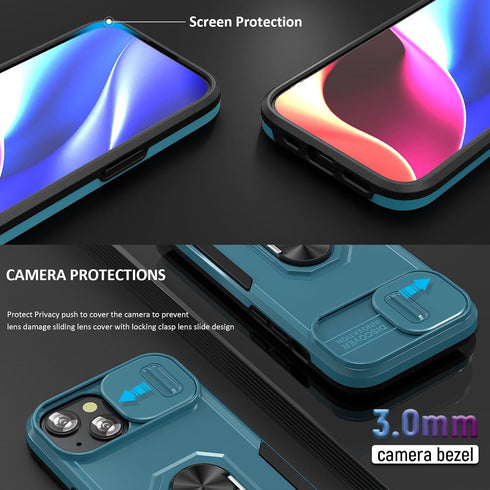 Case for 15 Plus Phone Case with Camera Cover and Kickstand Heavy Duty Protection 15 Plus Phone Case Cover for iPhone 15 Plus -Blue...