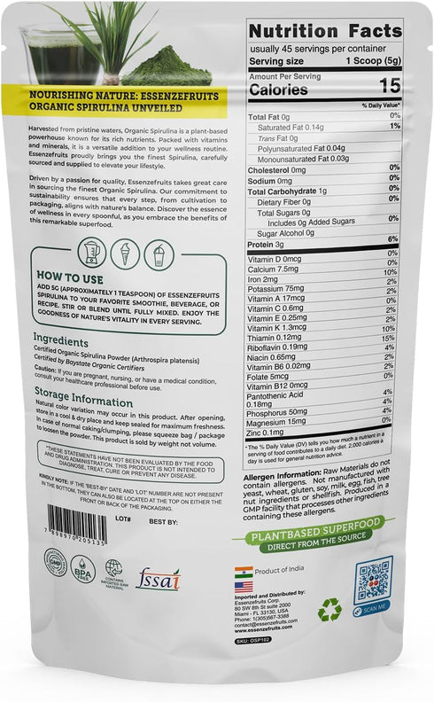 Organic Spirulina Powder 8 oz (226 g) for Immune Support and Antioxidants, Organic. Natural. Non-GMO. Gluten-Free. Nutrient Dense Superfood Supple...