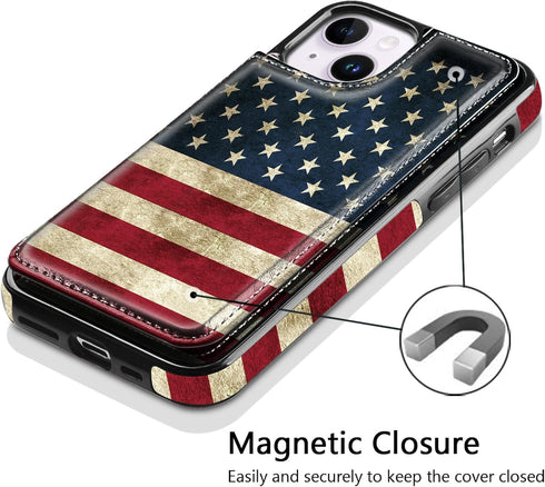 iPhone 13 Case, iPhone 14 Card Holder Case, Slim and Lightweight Premium Leather Phone Wallet with Card Slots Shockproof Folio Flip Protective She...
