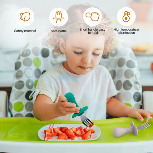 2 Pcs Baby Forks Toddler Forks for Self Feeding, Kids Forks with Silicone Round Handle, Stainless Steel Toddler Utensils Children Safe Silverware ...
