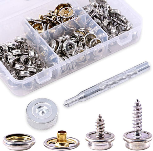 Glarks 120-Pieces Stainless Steel Marine Grade Canvas and Upholstery Boat Cover Snap Button Fastener Kit with 2Pcs Setting Tool (40 Sets)- Silver...