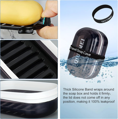 Travel Soap Box,soap Bar Holder Dish Container Case with Soap Bag & Silicone Band,Strong Sealing Leak Proof Portable,Best for Bathroom/Camping/Gym...