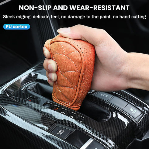 Car Gear Shift Cover, Waterproof PU Leather Manual/Automatic Automotive Gear Stick Shift Knob Rod Dust Cover Protector with Velcro, Vehicle Interi...