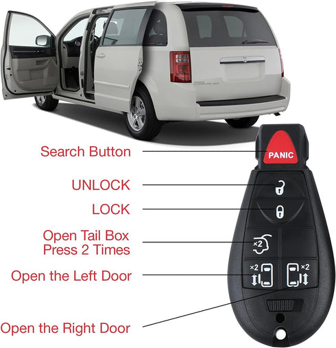 5+1 Buttons Car Keyless Entry Remote Control Key Fit for Dodge Grand Caravan 2008-2014?Chrysler Town and Country 2008-2015?M3N5WY783X? Pack of 2...