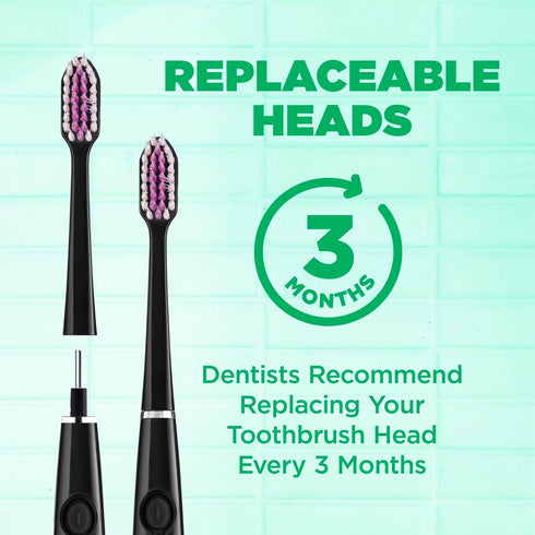 GUM Sonic Powered Toothbrush, Tapered Bristles Clean Below The Gumline, Bundle, Black, 1 Handle(1ct) + 2 Refills(2ct. 1pk)...