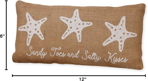 The Country House Collection Sandy Toes and Salty Kisses Starfish 6 x 12 Burlap Decorative Throw Pillow...