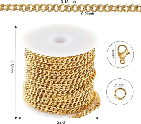 Kyutong 16.4 Feet Gold Plated Craft Chains for Jewelry Making Stainless Steel Curb Chain Roll Twisted Chain Links for Women Men Necklace Bracelet ...