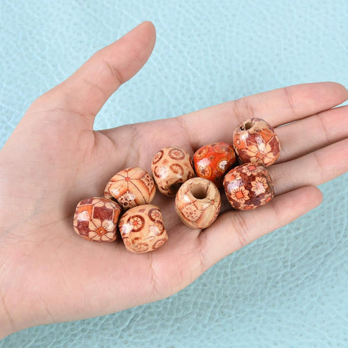 Housweety 100 Mixed Painted Drum Wood Spacer Beads 17x16mm, Round Loose Bulk for Braids, African Beads for Hair, Jewelry Making, Craft DIY, Macram...