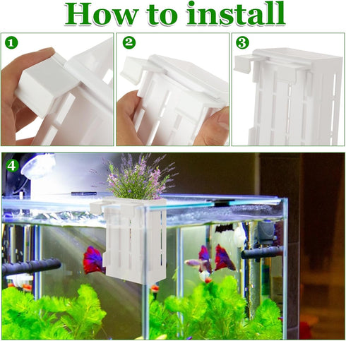 6PCS Upgraded Aquarium Plant Holder, 5.1x3.1x2.1 Inch White Hanging Aquatic Plant Pot with 36 Hooks and 12 Suction Cups, Fish Tank Plant Holder fo...