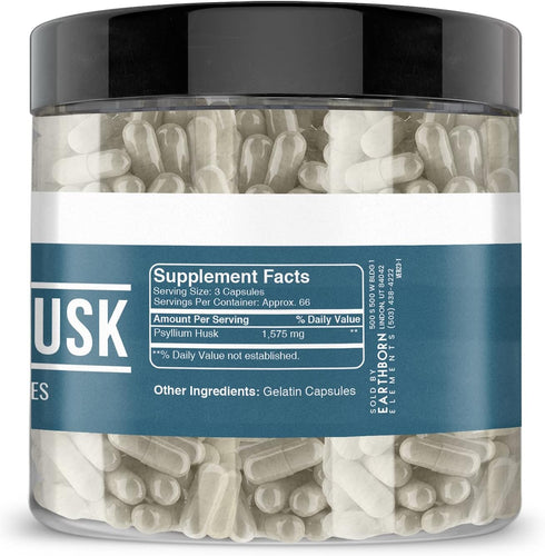 Earthborn Elements Psyllium Husk 200 Capsules, Pure & Undiluted, No Additives...