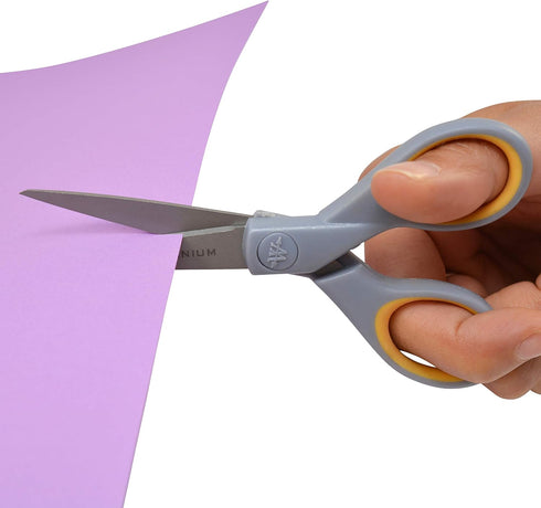 Westcott ?13824 7” & 5” Pointed Titanium-Bonded Crafting Scissors with Soft Handles, Gray/Yellow (2 Pack)...
