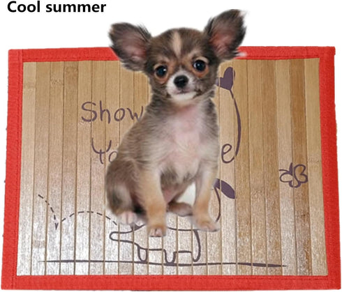 Pet Dog Bamboo Pad, Summer Pet Cat Puppy Portable Washable Mat Cartoons Pattern Mat Cushion Pad Cool Bed Sleeping Mattress Cushions Dogs Seat (Dog...
