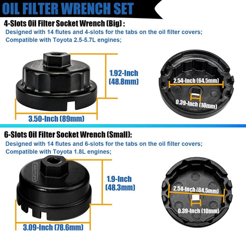 2PCS Oil Filter Wrench Set, Oil Filter Remover Tool 64.5mm 14 Flute Oil Filter Socket Set For Toyota Tacoma 4Runner Camry Tundra RAV4 Lexus ES300h...