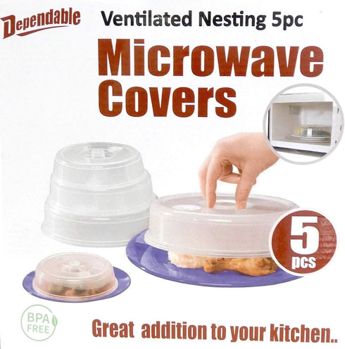 5 Piece Ventilated Microwave Covers Adjustable Steam Vents Assorted Sizes BPA Free Mixed Sizes For Large & Small Food Plates Bowls...