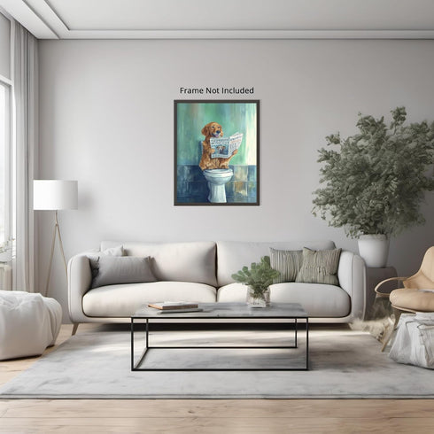 Posterizer 1 pcs-drawing style art-funny dog on toilet reading newspaper 2-Bathroom Restroom Art-Art for Animal Lovers-Decor for Home & Office- un...