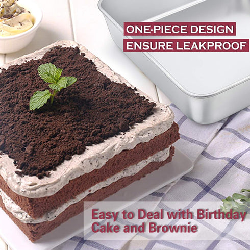 P&P CHEF Square Baking Cake Pans, Small Stainless Steel Lasagna Brownie Pan For Birthday Cake Bread Pie, Non-toxic & Durable, Smooth Rim & Leakpro...