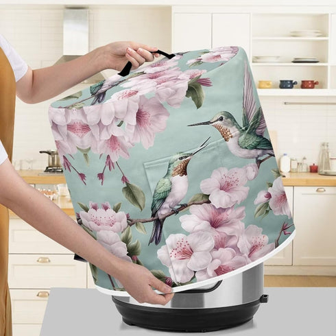 Hummingbird Light Pink Peach Blossom Rice Cooker Cover for 3Qt Instant Pot Crockpot Cover Dust Cover Air Fryer Storage Cover with Handle and Pocke...